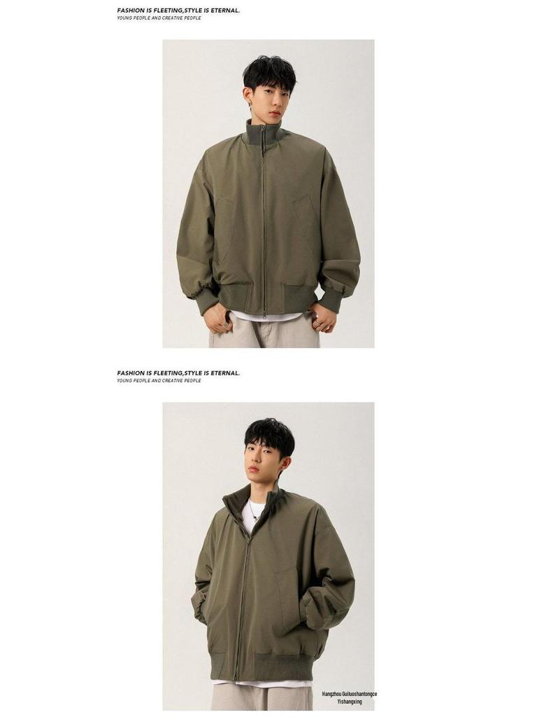 Men's Winter Retro Loose-Fit Bomber Jacket - Stand Collar, Padded, American Trendy Style