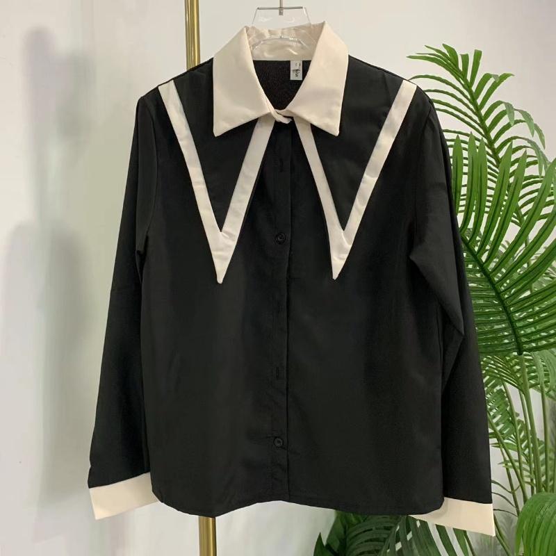 

Новая французская женская рубашка в стиле пэчворк, женская блузка с длинными рукавами, свободный и универсальный кардиган с объемными рукавами, топ L