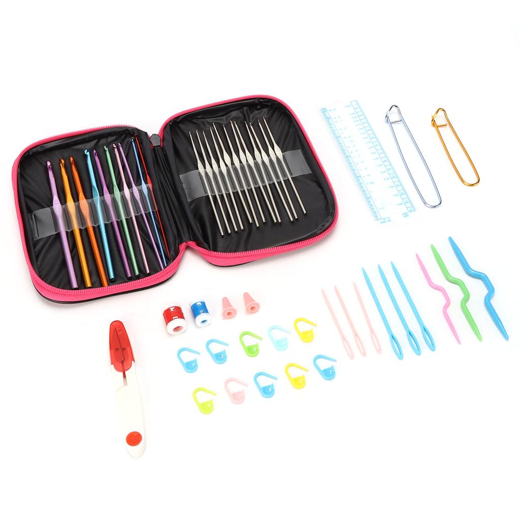 22pcs Crochet Hooks Ergonomic Design Knitting Needles Colored Alumina Hook with Accessory ToolsRose