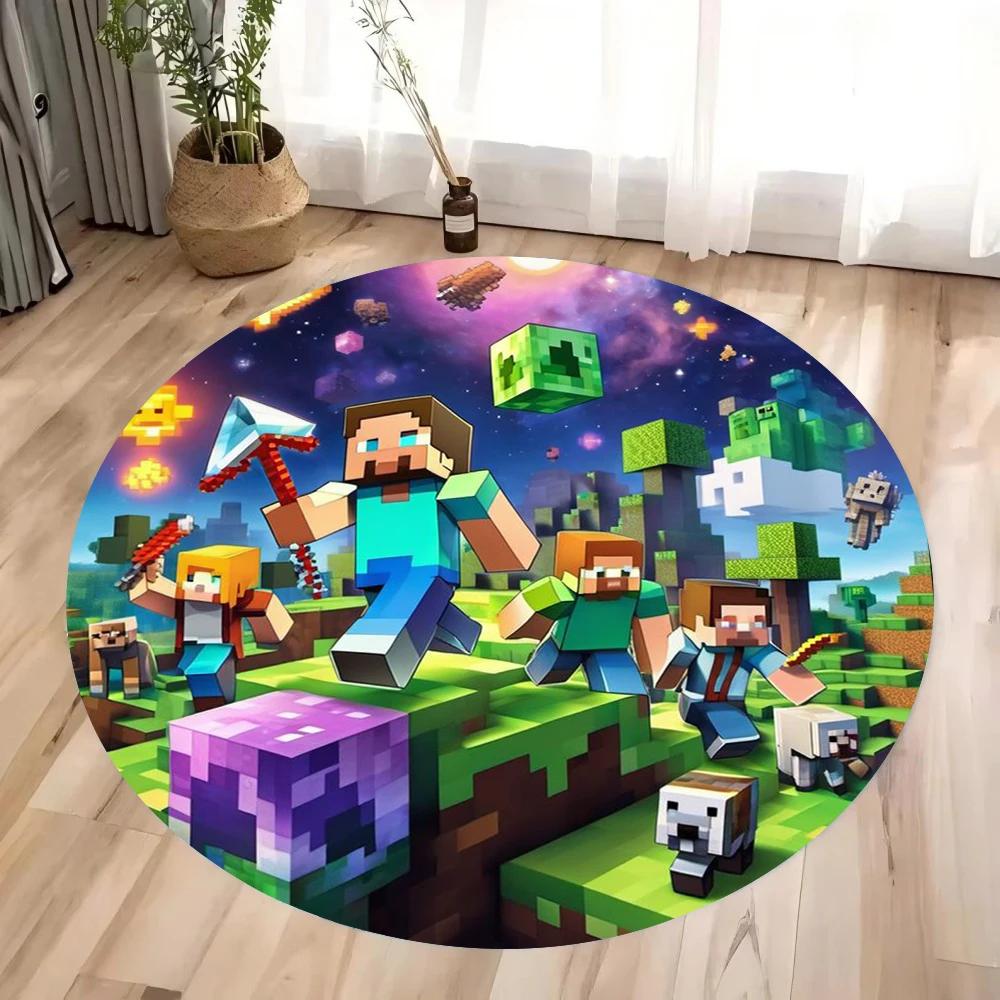 MINISO M-MINE 3D Sandbox Games Round Carpet for Living Room Sofa Coffee Table Bedroom Area Rug Kitchen Kid Room Nonslip FloorMat