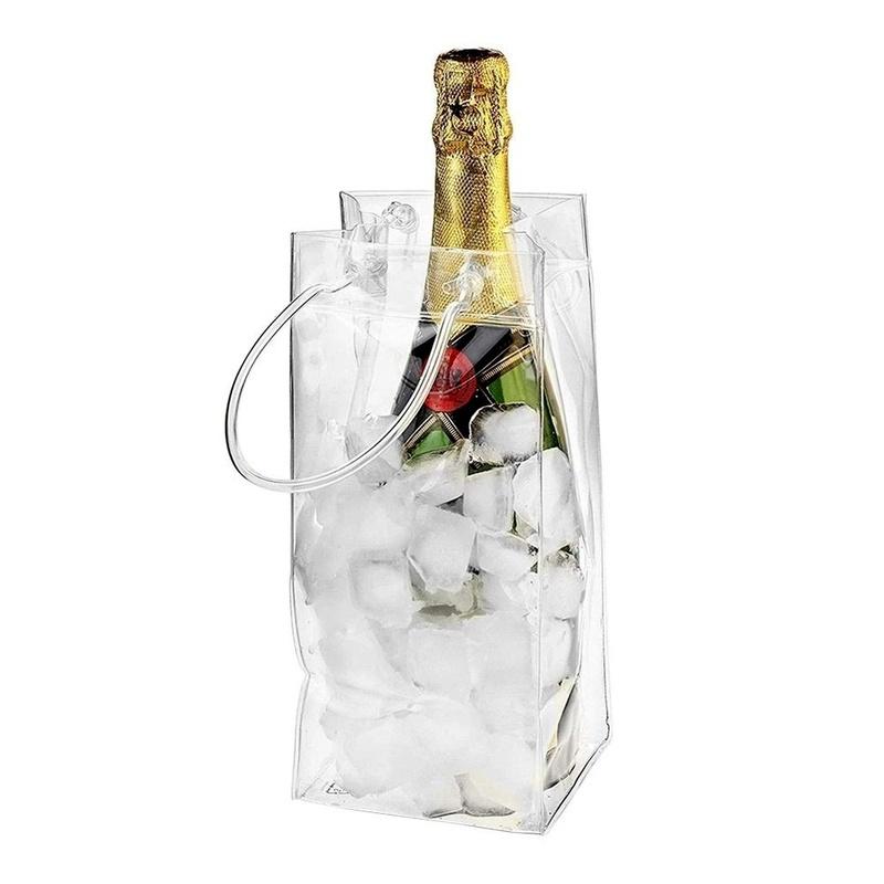 2PCS PVC Bag Transparent Champagne Drink Wine Beer Ice Bag PVC Bottle Cooler Chiller for Picnics Party
