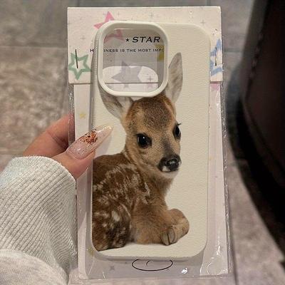 Süßes kleines Hirschmuster Litschi-Textur Handyhülle Für iPhone 17 Pro Max 11 12 13 14 15 16 17 Air 15 Plus X XS XR 16E Weiche Abdeckung