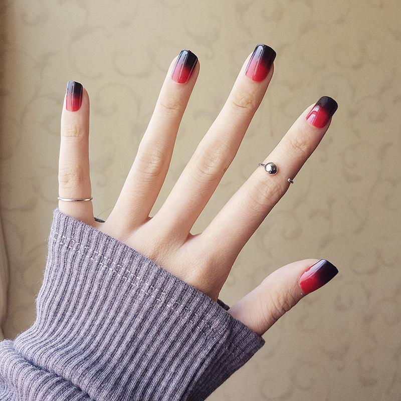 24pcs Black Red Gradient Short Nail Patch Manicure Fake Nails Finished Nail Sticker Wedding Manicure Kop Billigt Fri Frakt Arliga Recensioner Med Bilder Joom
