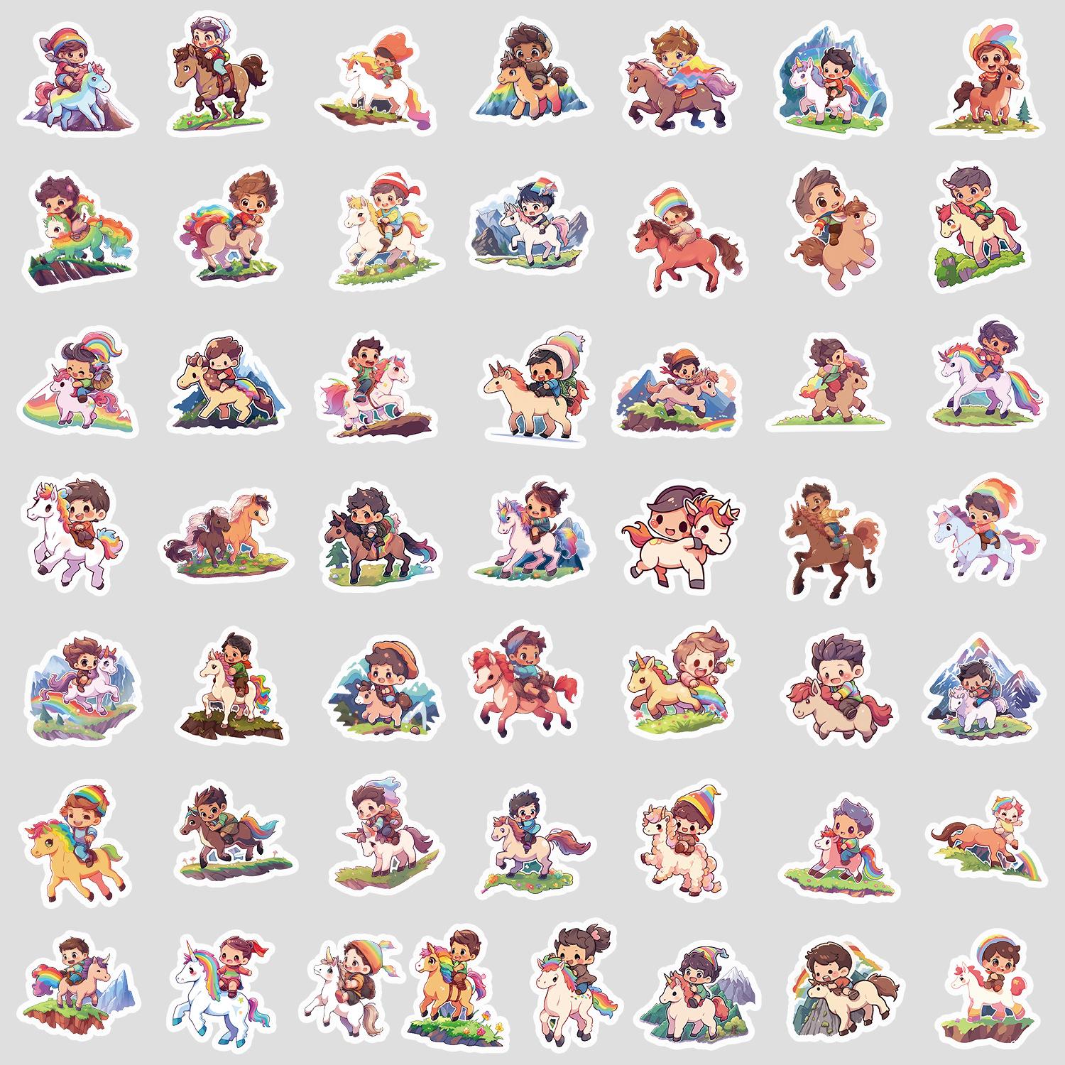 

50 Милых Мультяшных Наклеек Граффити с Мальчиком, Едущим на Лошади, для Водных Стаканов, Багажа, Водонепроницаемое Украшение, Креативные Наклейки