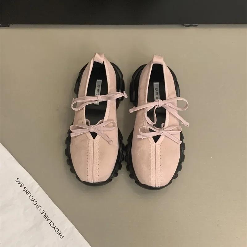 2025 Autumn New Style Korean Version French Style Round Toe Double Bow Thick Bottom Casual Fashionable Mary Jane Women's Shoes