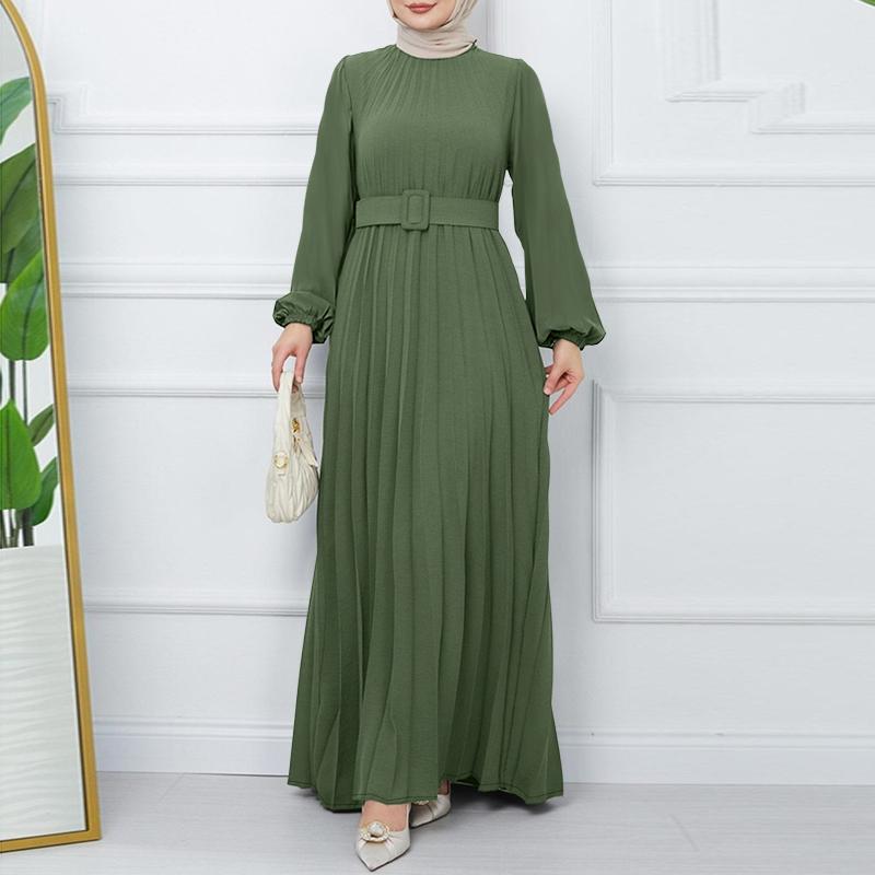 ZANZEA Dámské ležérní šaty s kulatým výstřihem, volné, s dlouhým rukávem, plisované, dlouhé