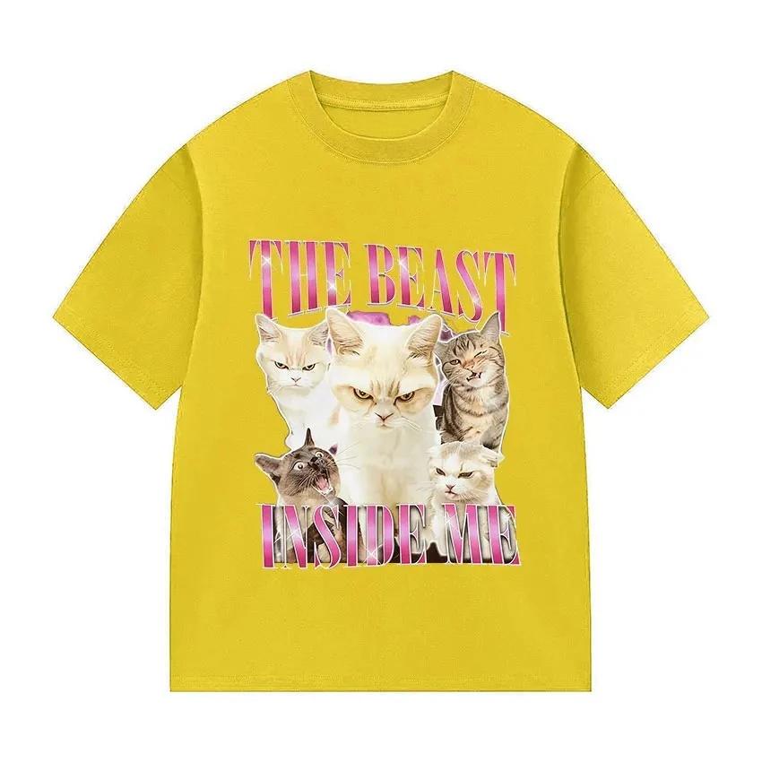 Beast Gifts Unique and Fun Cat Emoji T-Shirt Retro Harajuku Style Casual Short-Sleeved T-Shirt Women Clothing Personality