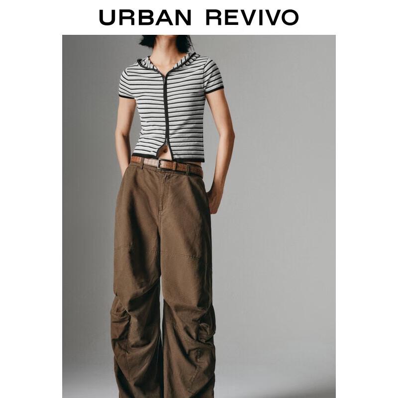 

Женский вязаный кардиган с капюшоном в полоску и цветовыми блоками S