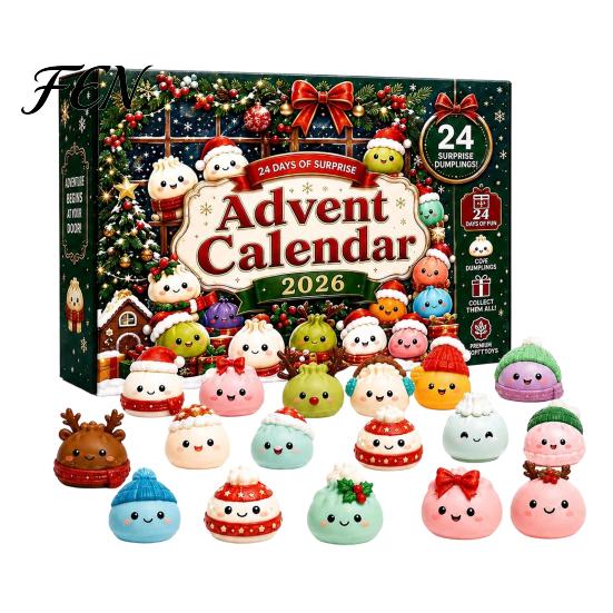 Christmas Advent Calendar Squeezy Toy 2026, 24 Days Dumpling Toys Countdown Plush Calendar, Decor Jumbo Mini Glitter for Stress Relief Festive