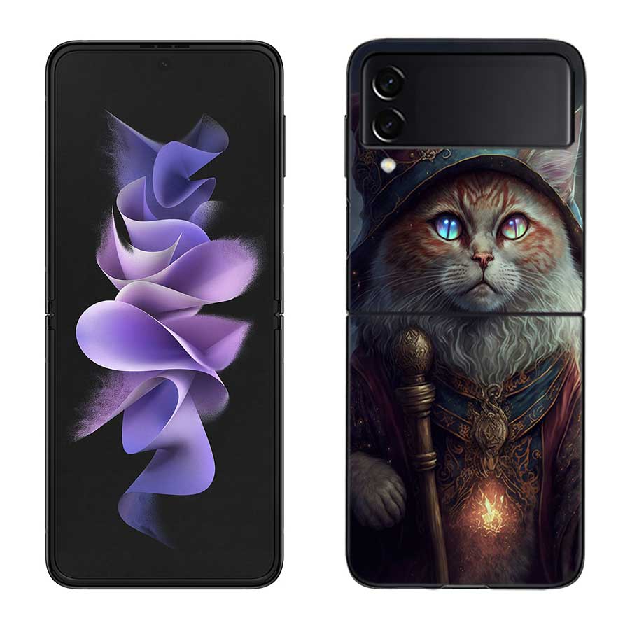 Halloween Magic Cat Phone Case For Samsung Z Flip 7 6 5G Galaxy Z Flip 5 4 3 Black Hard Cell Cover Luxury PC Shell Coque