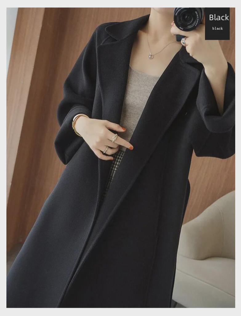 Damen Kaschmir-Mantel mittellang, doppelseitig, lockere Passform, knielang, High-End Winterstil 2024, große Größen verfügbar.