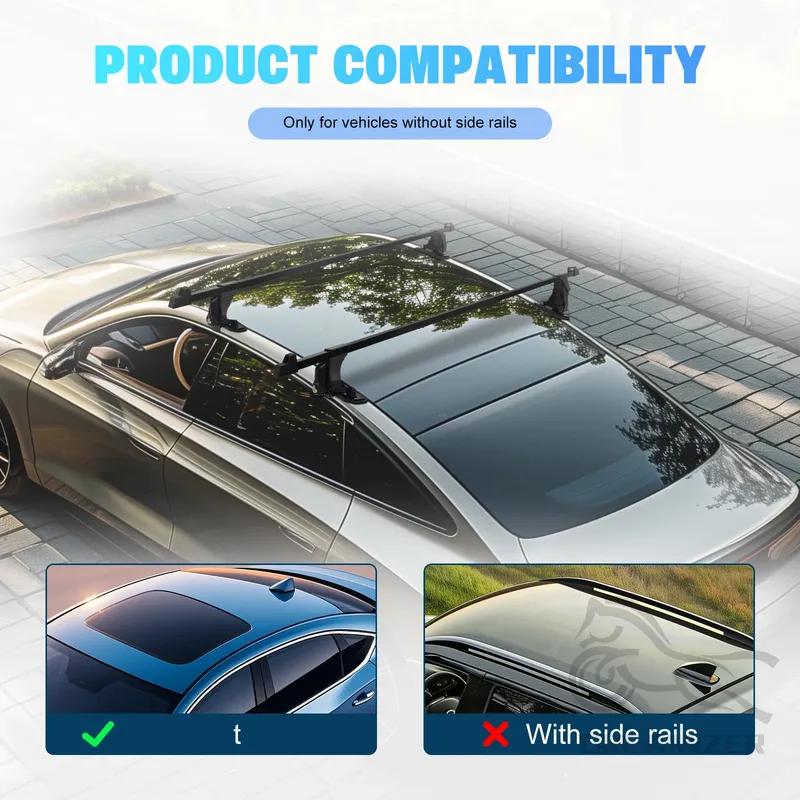1 Pair Universal 54 Inch Vehicle Car Roof Mounting Rack Rail Bar Black Aluminum Luggage Carrier With Lock Top Car Rack