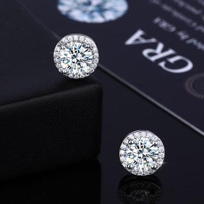 Moissanite Starry Sky Round Halo Stud Earrings In 925 Sterling Silver, 1 Carat, Light Luxury Hip Hop Style for Men