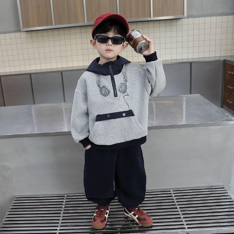 Boys' Korean Style Autumn Sweatshirt Set 2025 - Stylish Two-Piece Back-to-School Outfit