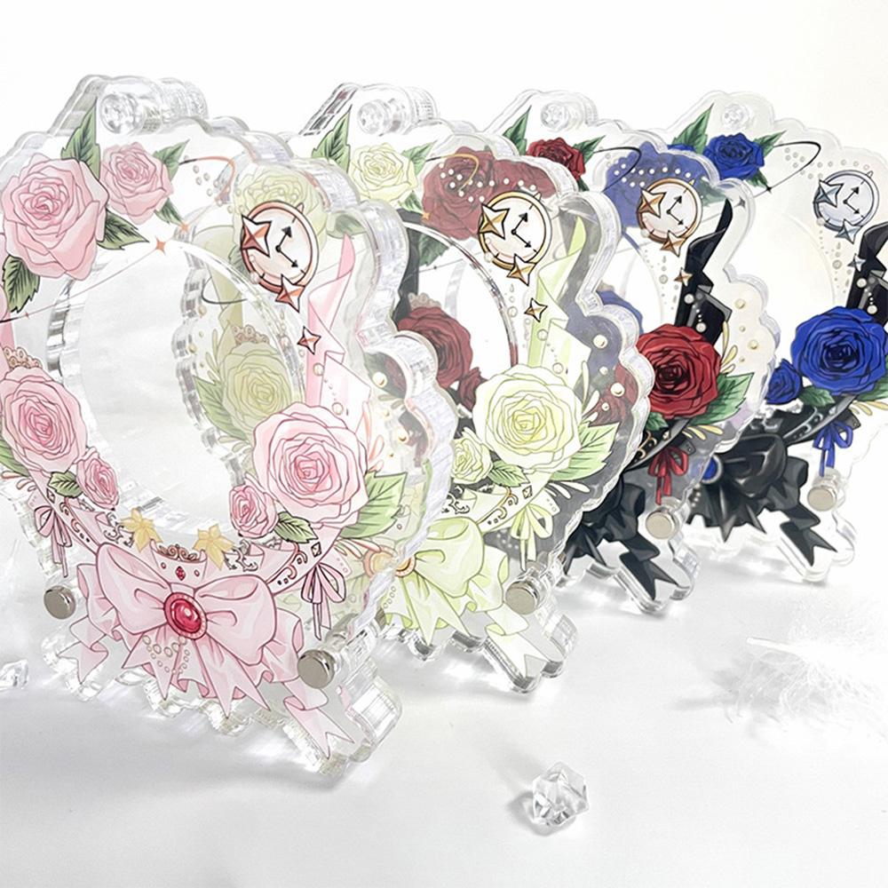 Simple 58/75MM Badge Photo Frame Acrylic Romantic Rose Photo Frame New Desktop Decoration Ornaments Badge Storage Display Stand