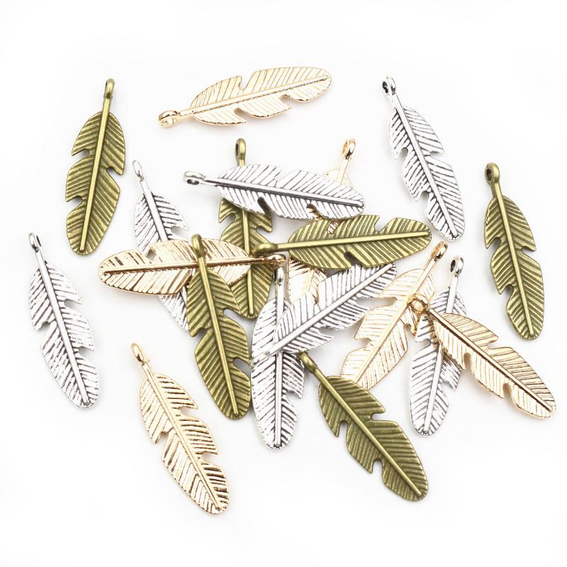 30 шт. 28x8 мм Подвески-перья Бронзовое Античное Посеребренное Аксессуары для Изготовления Бижутерии Заготовки для Ожерелья Браслета