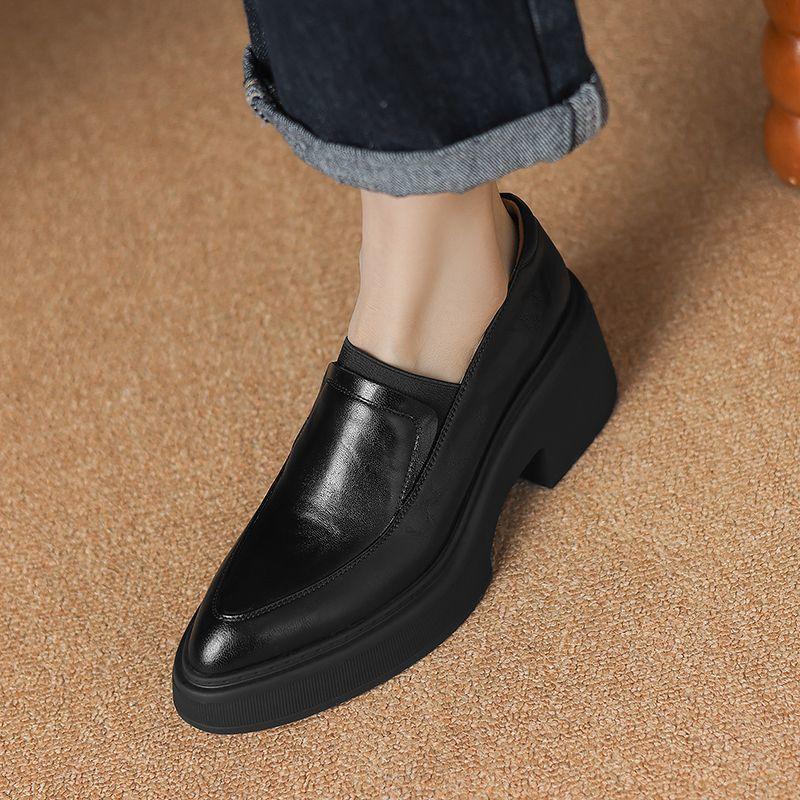 

Платформа ленивые туфли-маффины женские кожаные остроносые одинарные туфли на одной педали 2025 новая осень британские туфли на высоком каблуке из маленькой кожи 35 чёрный