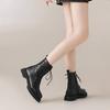 Krazing Pot Cow Skin Natural Fur Autumn Winter Shoes Thick Heels Western Boots Round Toe Keep Warm Lace Up Ankle Boots