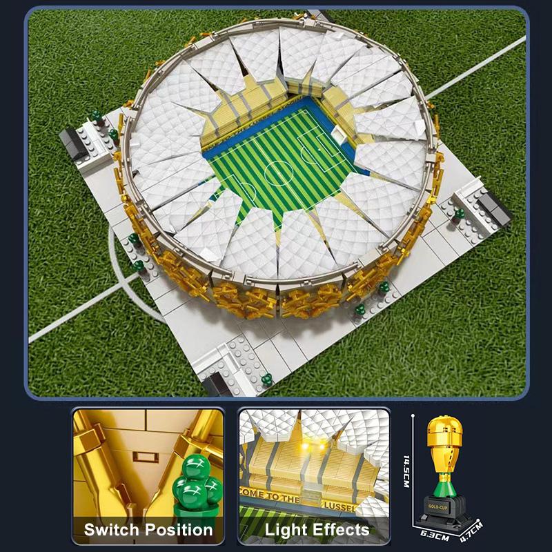 City Qatar Soccer Football Field Lusail Ras Abu Aboud Stadium Model Building Blocks Al Thumama Architecture MOC Bricks Toys Gift