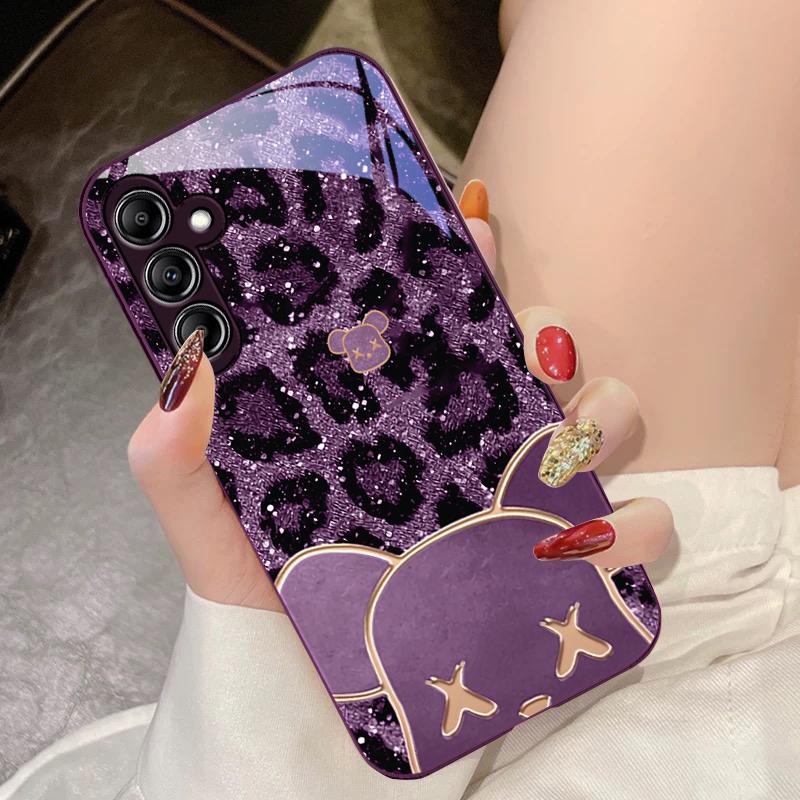 Leopard Striped Tide Bear For Samsung Galaxy A14 4G 20 30 52 20S 21S 22 A32 33 34 42 50 51 53 54 70 71 72 73 5G Glass Phone Case