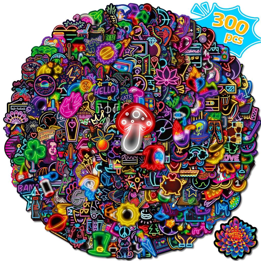 50-300 Neon Stickers Dark Night DIY Neon Doodle Personalized Colorful Creative Car Stickers