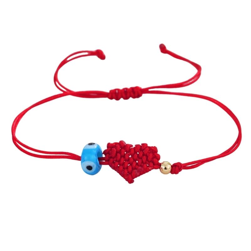 Handcrafted Red Cord Evil Eyes Bracelet With Heart Charm Adjustable Wrist Jewelry For Women Men Friendship Gift