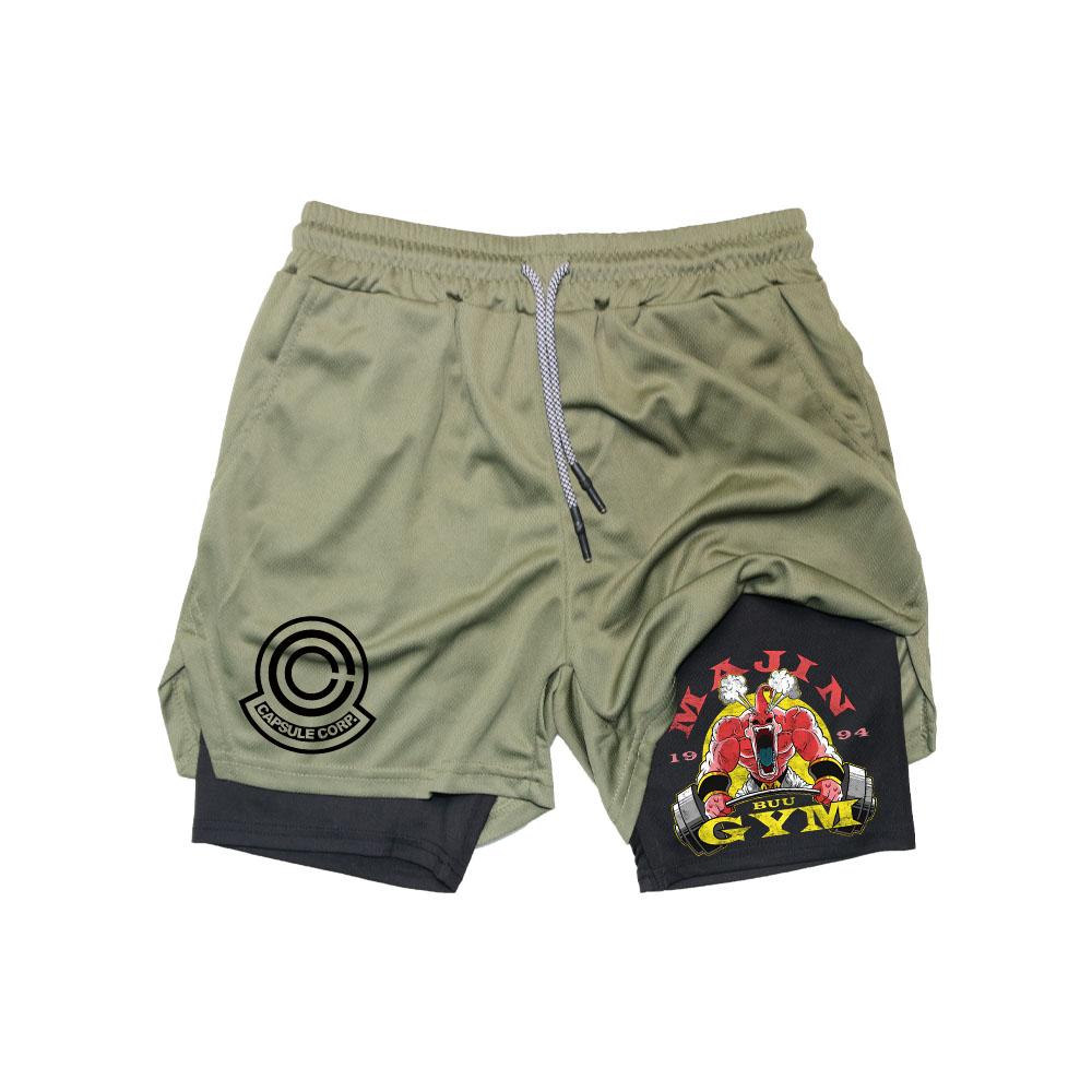 Anime Gym Shorts Men Women Fitness Manga Print 2 In 1 Sports Performance Shorts Workout Quick Dry Mesh Short Pants