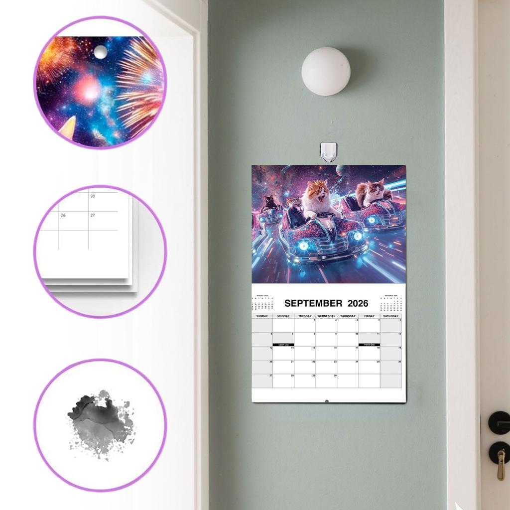 2026 Space Cats Wall Calendar - Fun Cat-themed Gift Calendar Designed For Cat Lovers
