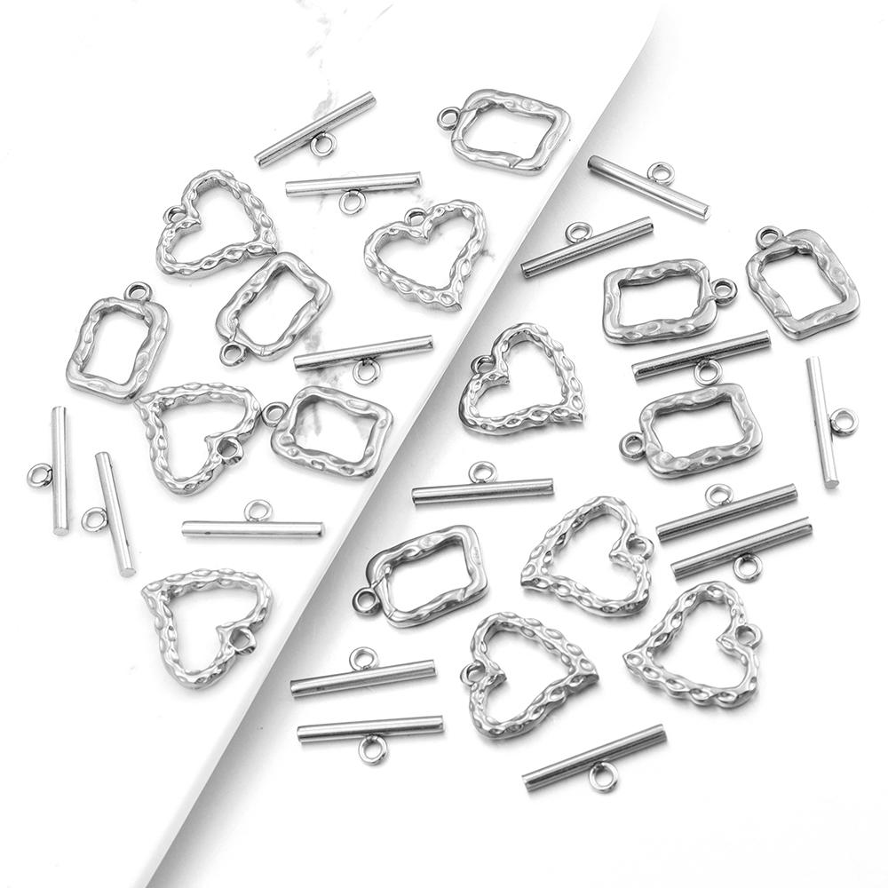 4Sets Stainless Steel OT Clasps Irregular Square Heart Toggle Clasps Connector For DIY Necklace Bracelet Jewelry Making Supplies