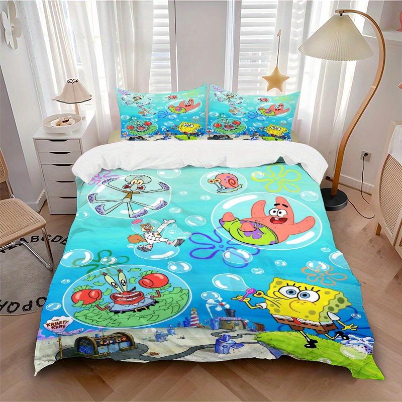 3pcs SpongeBob Bubble Fun Printed Quilt Set Soft and Comfortable Quilt Cover for Bedroom, Guest Room F080