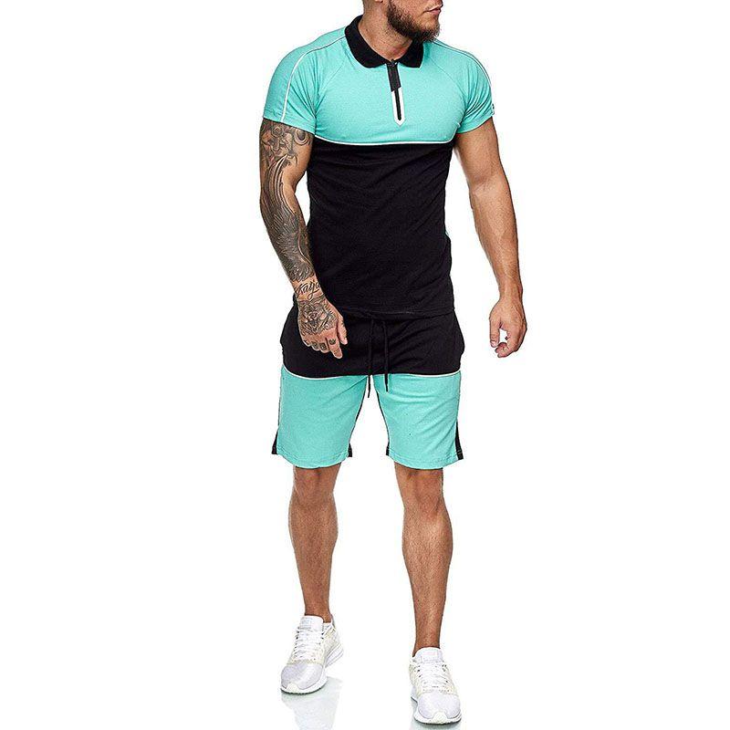 Summer 2pcs Mens Tracksuit Sport Suit T Shirt Tops  Shorts Pants Set Outfit