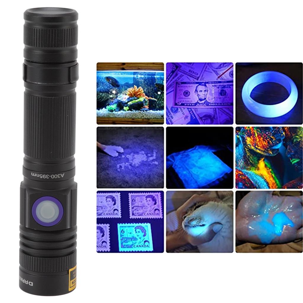 Ultraviolet Flashlight Zoomable UV Detection Lamp Waterproof LED Flashlight 300‑395nm Wavelength