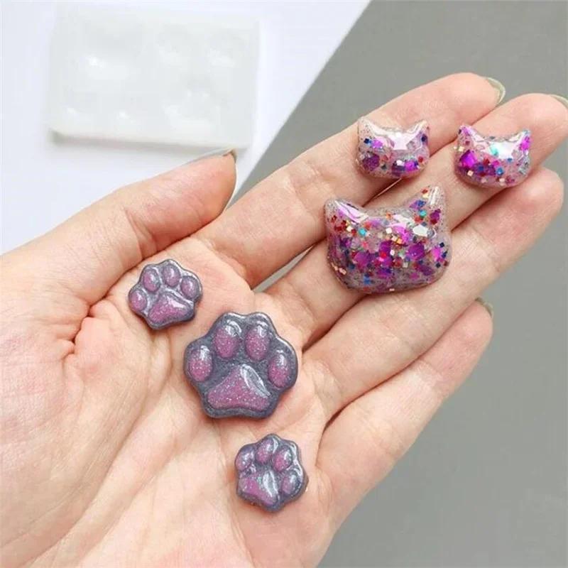 Cute Simple Creative Cat Claw Crystal Epoxy Resin DIY Silicone Mold Cat Face Cat Claw Keychain Jewelry Pendant Mold Accessories