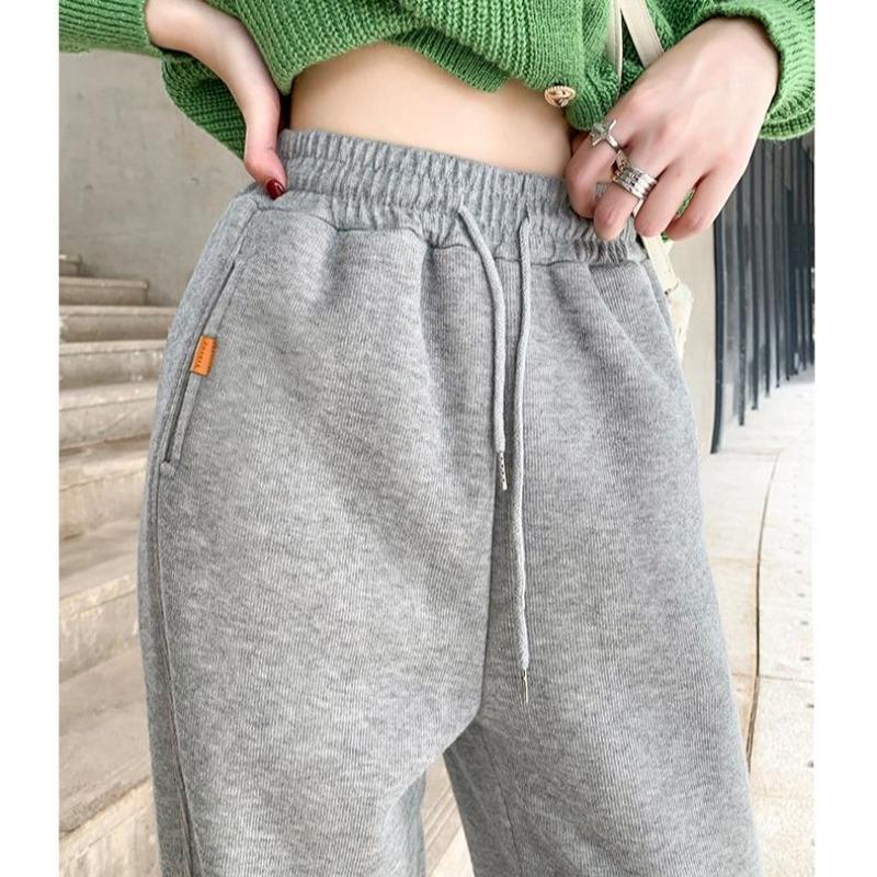 Damskie spodnie dresowe Harun Casual Wiosna Jesień Luźne nogawki Spodnie z wiązaniem Wyszczuplające Szare Spodnie sportowe