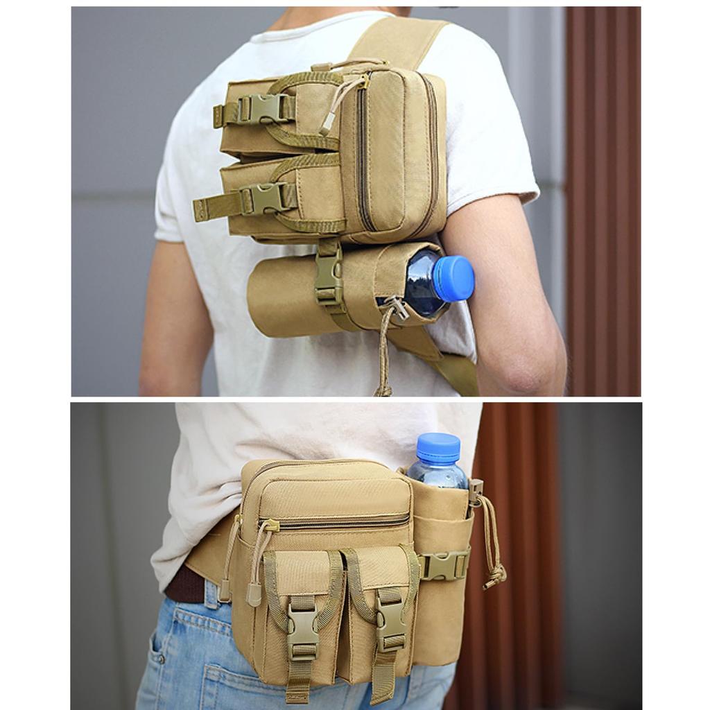 Azarxis Multifunctional Waist Shoulder Military Bag with Water Bottle Molle Small Item Water Bottle Waist Outdoor Bag, Bag, Style, 2-Way Pouch, Pouch,