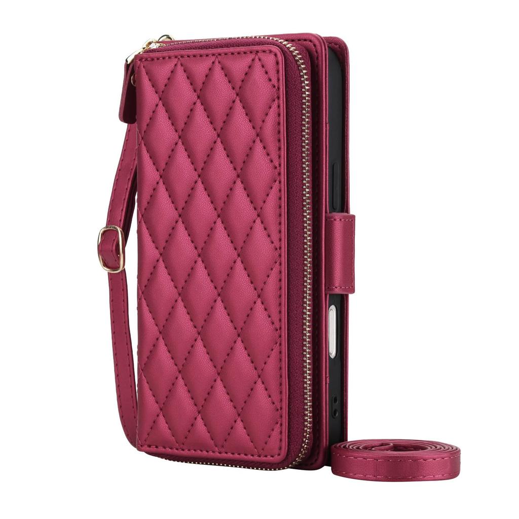Crossbody peněženkové pouzdro pro iPhone 17 16 15 Pro Max Air 17e 16e 16 15 Plus, s RFID blokováním, na zip, s flip krytem a přihrádkami na karty