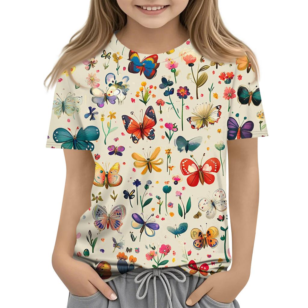 Children's Printed Round Neck Short Sleeved Casual T-shirt