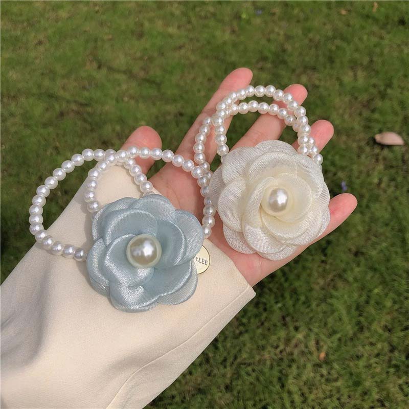 Korean White Camellia Flower Pearl Hair Rope For Women Sweet Elastic Ponytail Hair Holder Scrunchie Hair Accessories