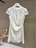 UONE2025 Summer Chinese Jacquard Cheongsam Dress with Frog Buttons and Hollow Waist Design