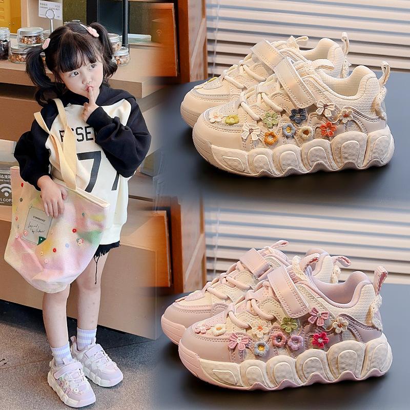 Children's shoes new 2025 spring and autumn breathable girls flower bread shoes small bow fashion student classmates