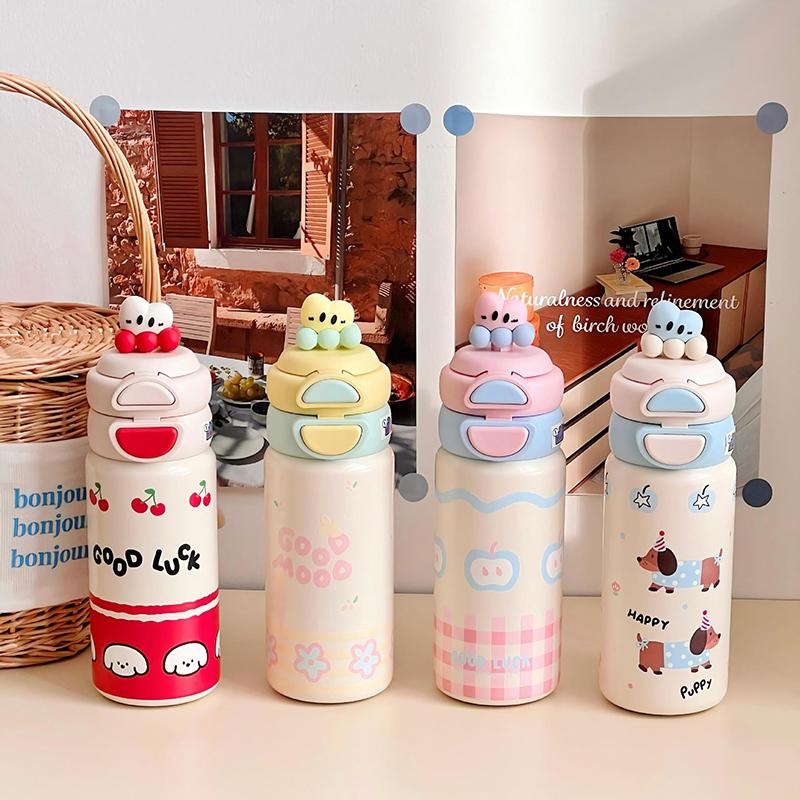 1000ML Thermos Water Cup For Girls Ice Coffee Cup With Handle Straw Tumbler Large Capacity 316 Stainless Steel Insulated Cup