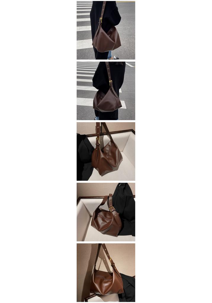 Bag Women's Niche Retro Texture Messenger Bag Wide Shoulder Strap Large Capacity Solid Color Casual Soft Collapsed Shoulder