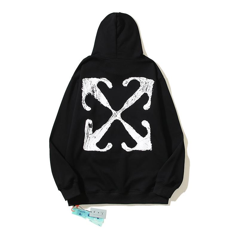 Unisex Off-White Embroidered Letter Hooded Sweatshirt for Autumn/Winter