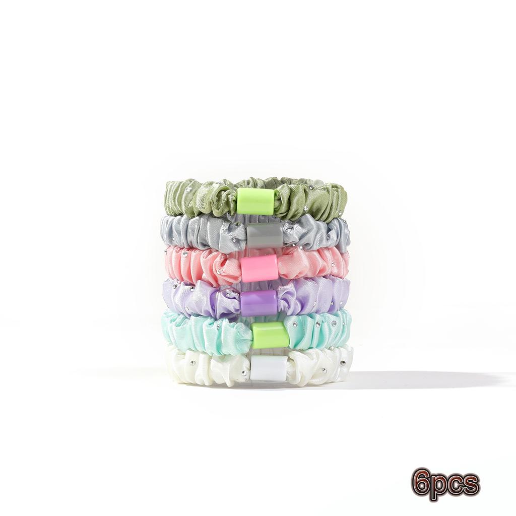 6 Pcs Solid Color Satin Jewel Scrunchies Hair Ties Rubber Bands For Women Girlsdiamond Elastic Ponytail Holder No Damage