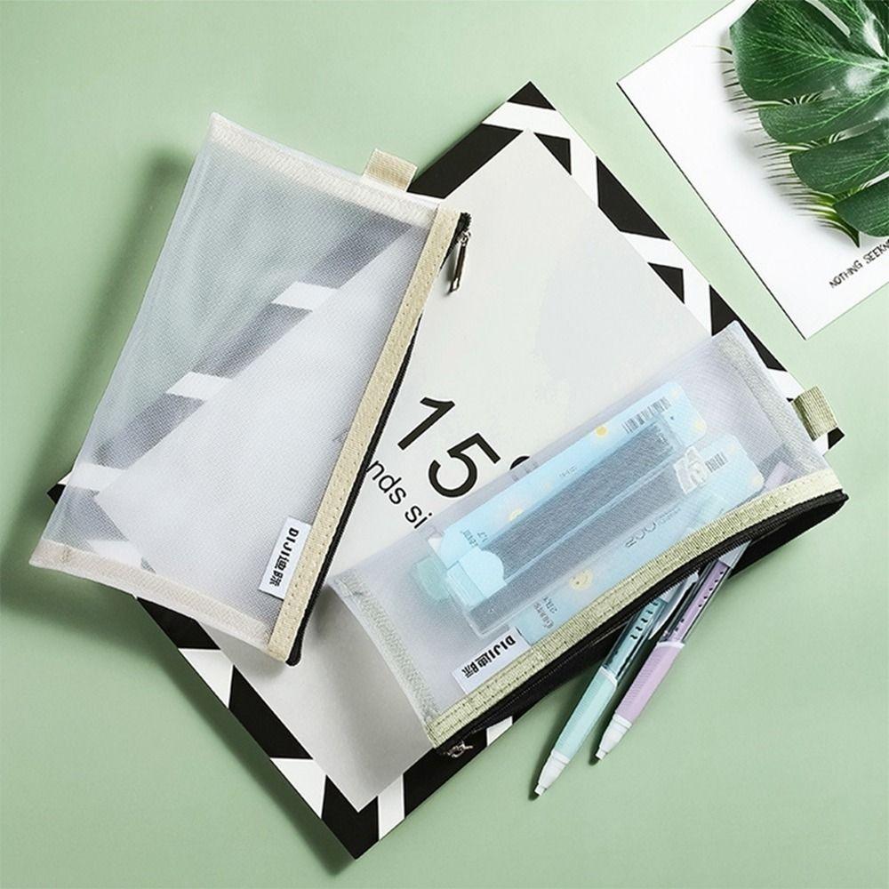 Cosmetic Bag Small Wallet Mesh Storage Bags Transparent File Bag Grid Pencil Bag Stationery Bag