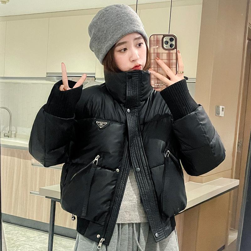 

2025 пуховик женский свободный стеганый жакет теплый воротник-стойка женский осенне-зимний короткий утолщенный хлопковый жакет женский жакет M чёрный