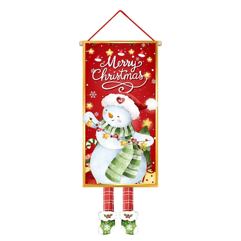 Christmas Door Banner Holiday Winter Photography Background Sign Snowman Photography Background Decoration For Home Kitchen