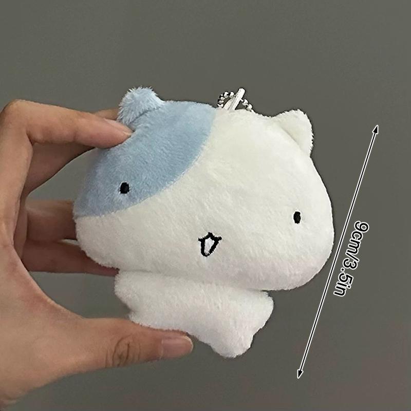 Lustiges Kätzchen Plüschtier Schlüsselanhänger Cartoon Blaue und Weiße Katze Weiche Stoffpuppe Anhänger Autoschlüsselanhänger Rucksack Tasche Dekor Kindergeschenk
