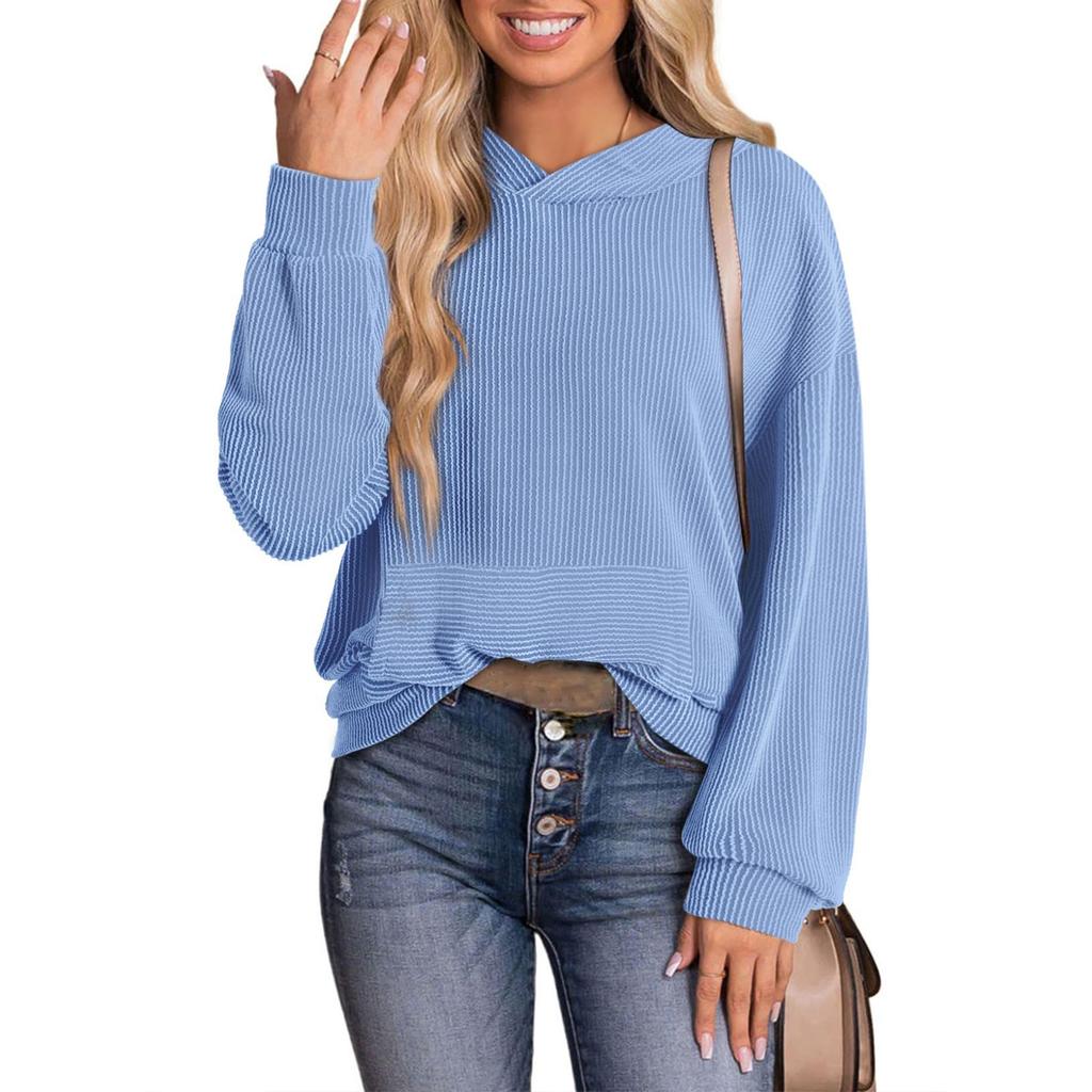 Women's Fashion Loose Twisted Hoodie With Pockets Long Sleeves Solid Color Top