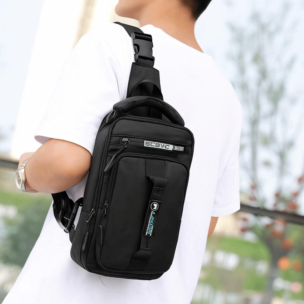 USB Charging Sports Shoulder Bag Nylon Crossbody Bag Portable Men Chest Bag Running